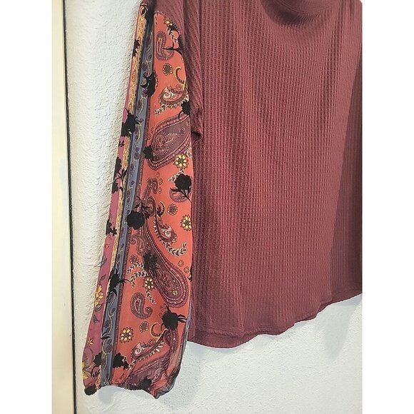 Gypsies And‎ Moondust Burgundy Waffle Knit Shirt With Boho Sleeves NWT Medium - Picture 5 of 7